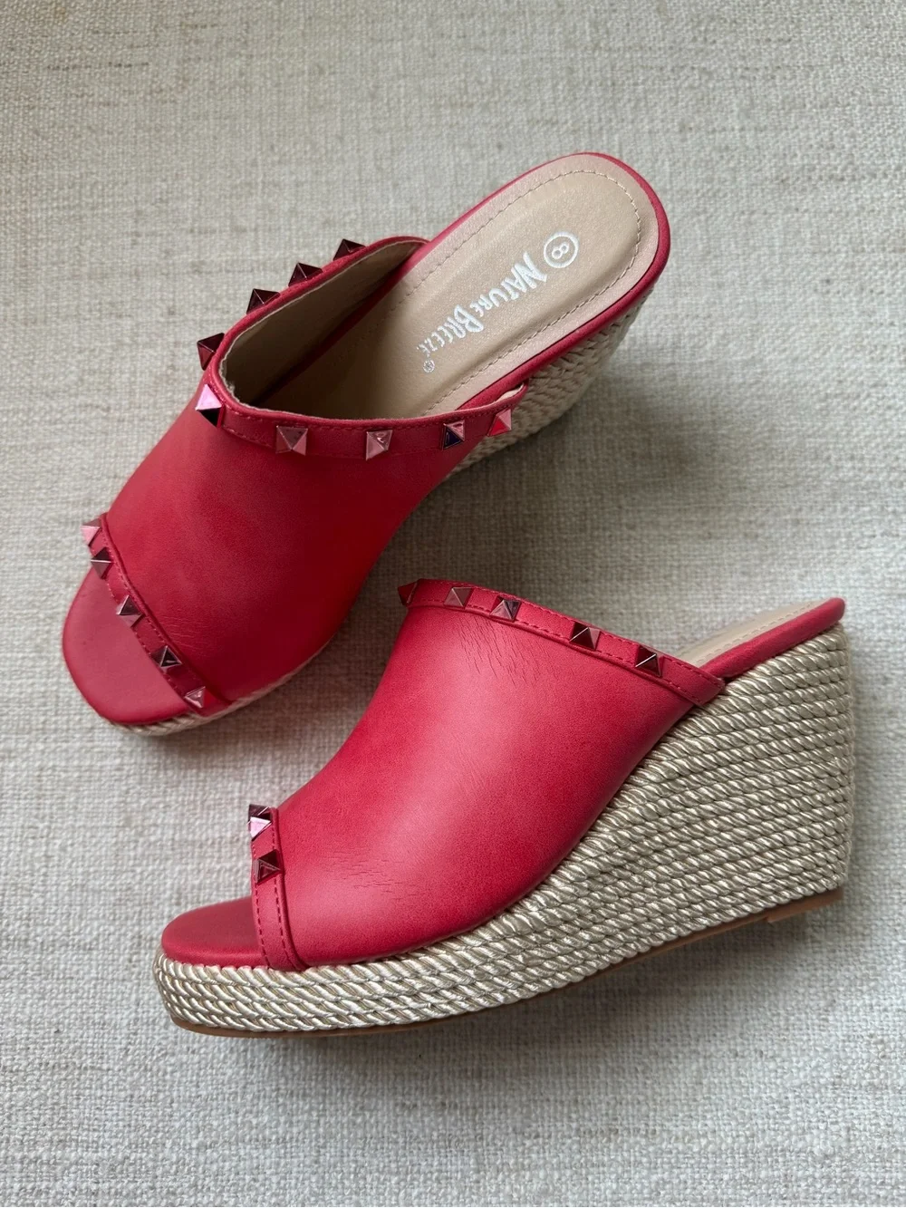 Nature Breeze Coral Studded Espadrille Platform Wedge Mules Size 8